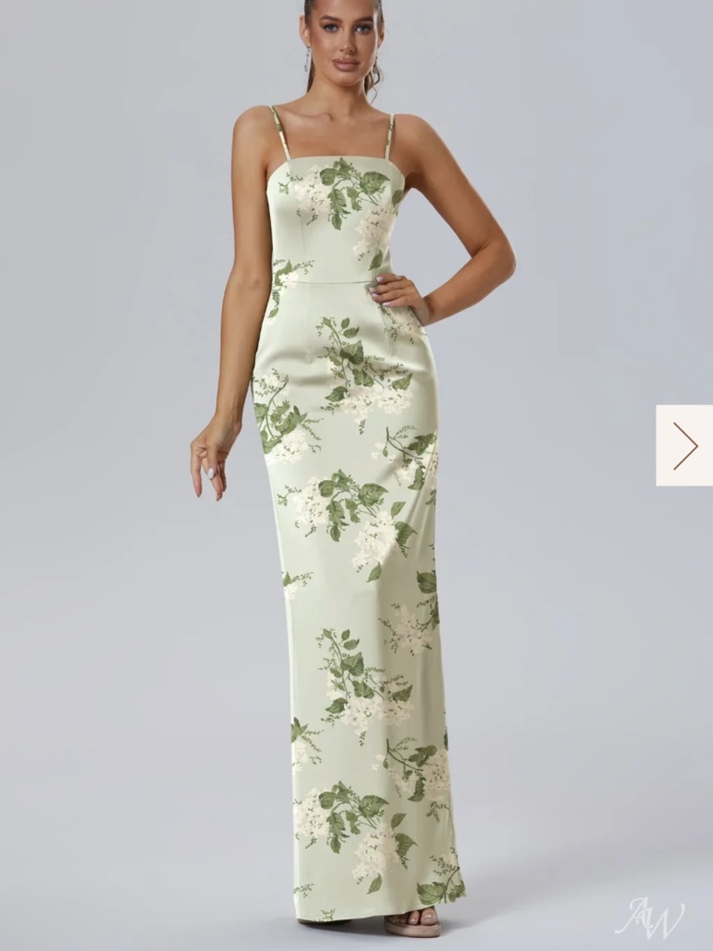 Aw bridal Sage Green garden Floral Spaghetti-Strap Maxi Dress